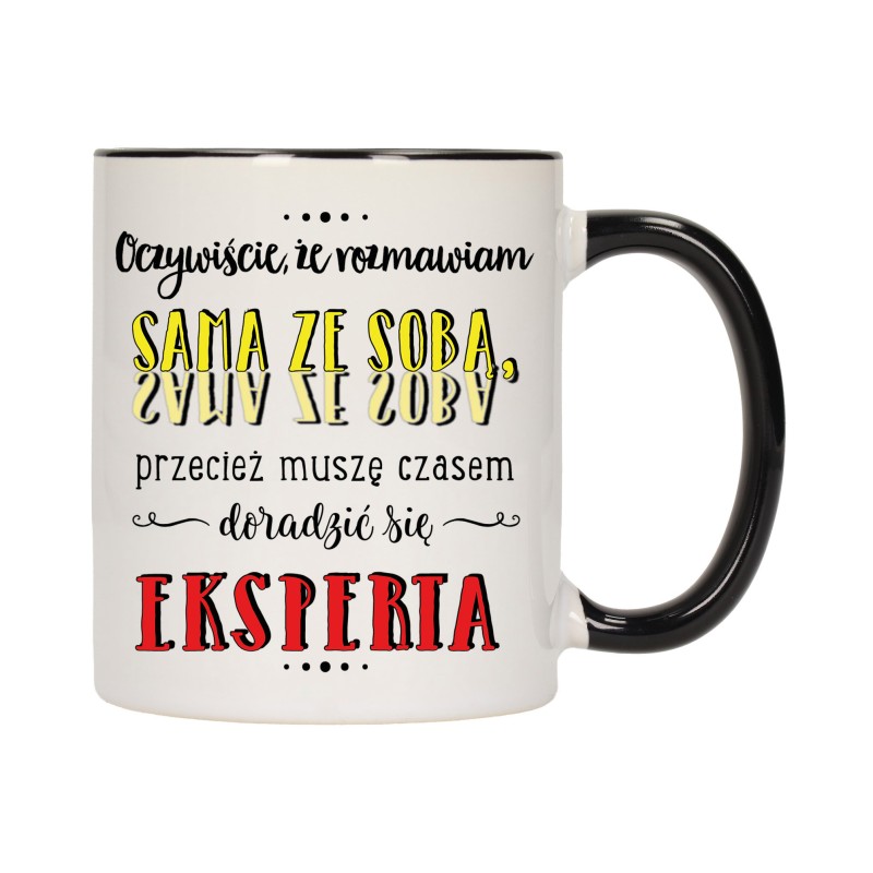 KUBEK KUBKI CZARNY ŚRODEK UCHO DLA DZIEWCZYNY KOBIETY ŚMIESZNE NAPISY W433