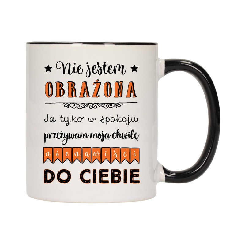 KUBEK KUBKI CZARNY ŚRODEK UCHO DLA DZIEWCZYNY KOBIETY ŚMIESZNE NAPISY W432