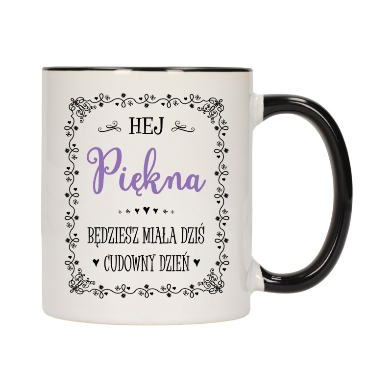 KUBEK KUBKI CZARNY ŚRODEK I UCHO DLA DZIEWCZYNY KOBIETY ŻONY PREZENT W120