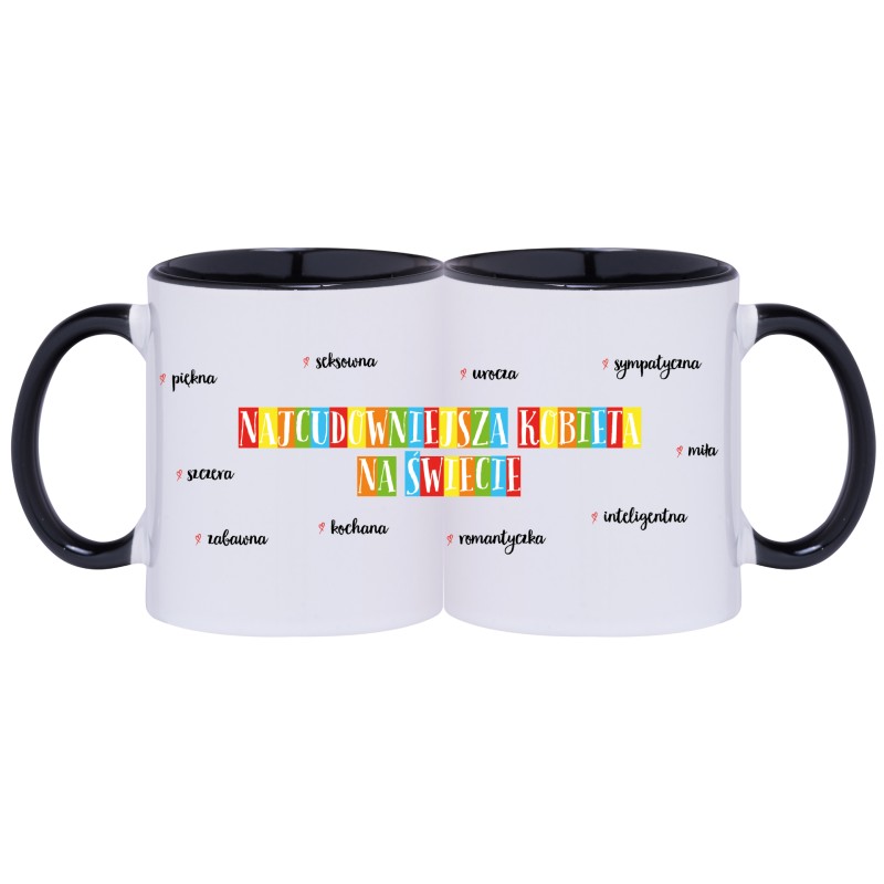 KUBEK KUBKI CZARNY ŚRODEK I UCHO DLA DZIEWCZYNY KOBIETY ŻONY PREZENT W150