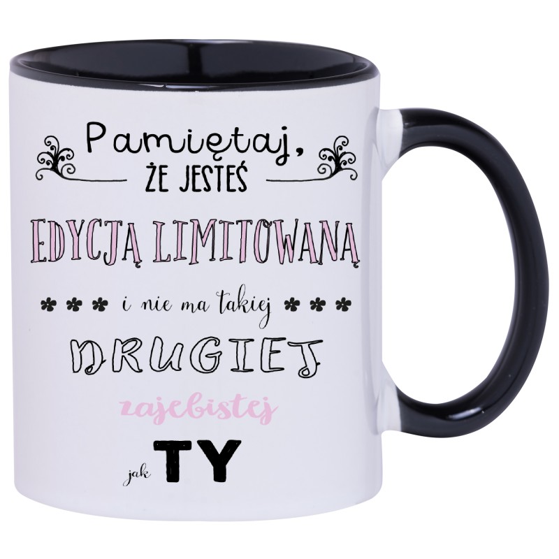 KUBEK KUBKI CZARNY ŚRODEK I UCHO DLA DZIEWCZYNY KOBIETY ŻONY PREZENT W144