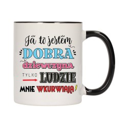 KUBEK KUBKI CZARNY ŚRODEK UCHO DLA DZIEWCZYNY KOBIETY ŚMIESZNE NAPISY W658