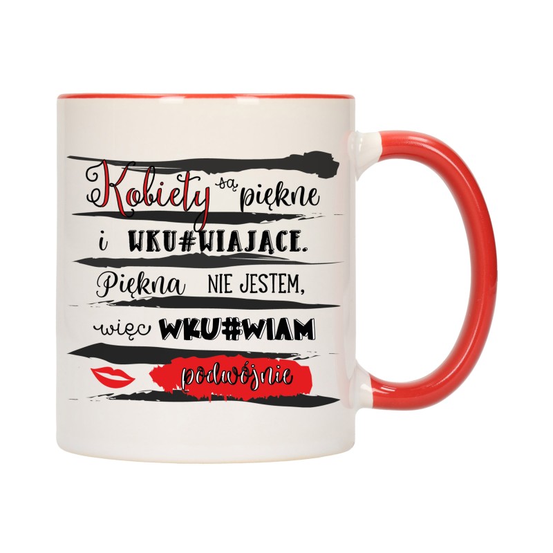 KUBEK KUBKI CZERWONY ŚRODEK UCHO DLA DZIEWCZYNY ŻONY ŚMIESZNE NAPISY W494