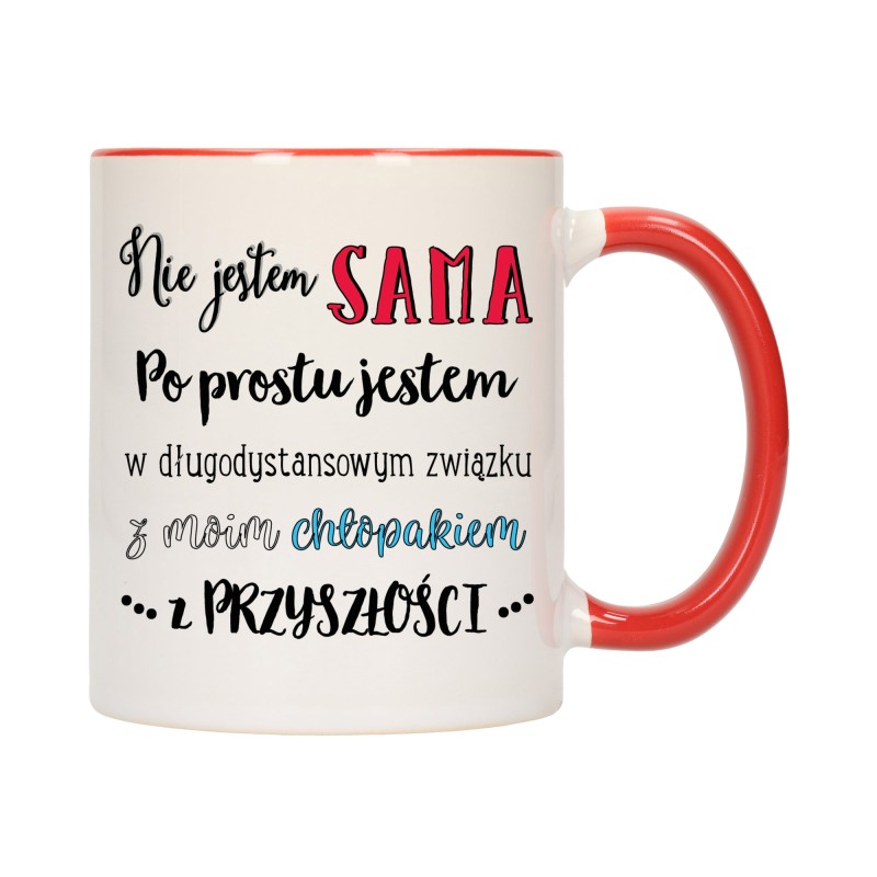KUBEK KUBKI CZERWONY ŚRODEK UCHO DLA DZIEWCZYNY KOBIETY ŚMIESZNY NAPIS W474