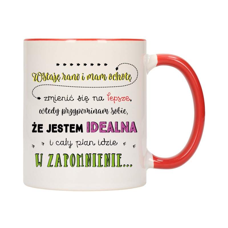 KUBEK KUBKI CZERWONY ŚRODEK UCHO DLA DZIEWCZYNY KOBIETY ŚMIESZNY NAPIS W441