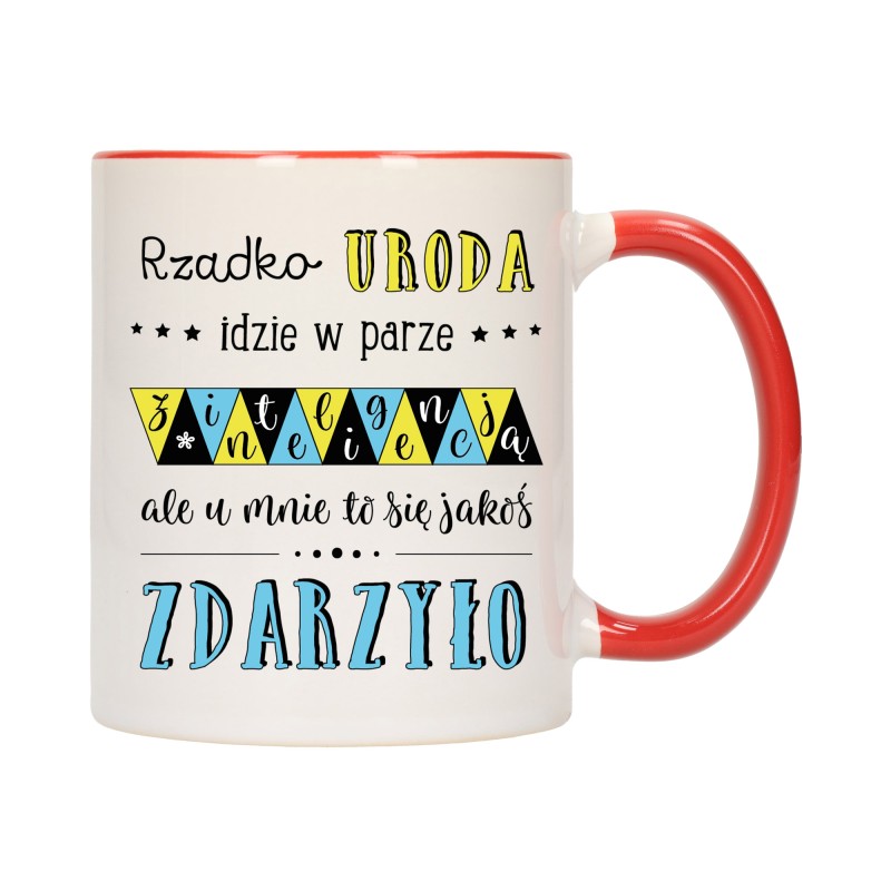 KUBEK KUBKI CZERWONY ŚRODEK UCHO DLA DZIEWCZYNY KOBIETY ŚMIESZNY NAPIS W434