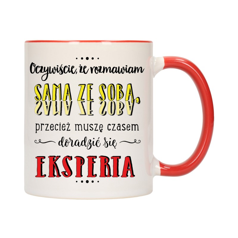 KUBEK KUBKI CZERWONY ŚRODEK UCHO DLA DZIEWCZYNY KOBIETY ŚMIESZNY NAPIS W433