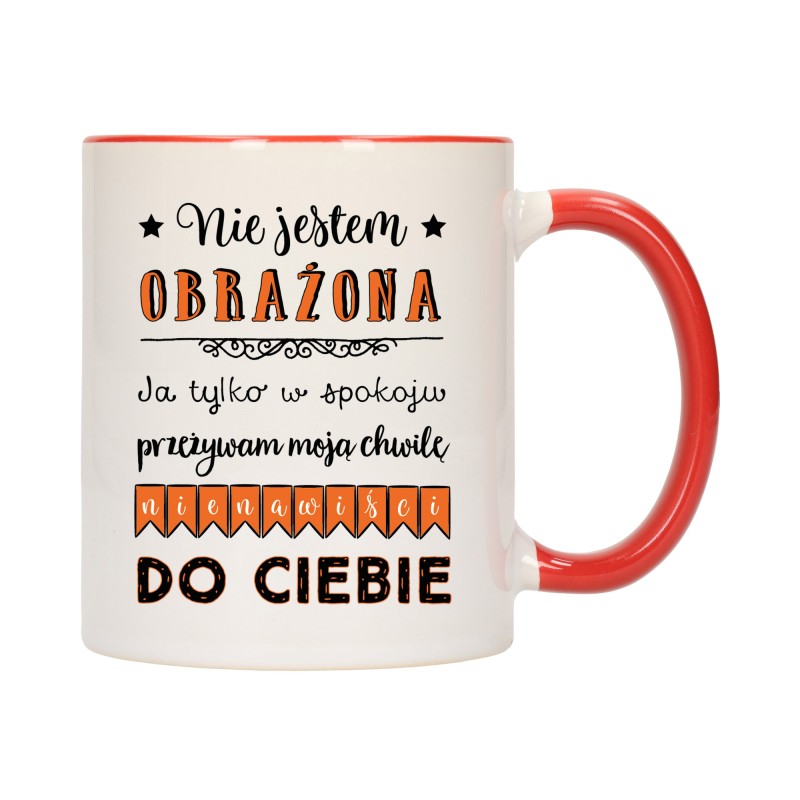 KUBEK KUBKI CZERWONY ŚRODEK UCHO DLA DZIEWCZYNY KOBIETY ŚMIESZNY NAPIS W432