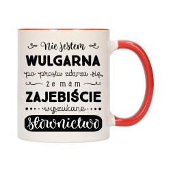 KUBEK KUBKI CZERWONY ŚRODEK UCHO DLA DZIEWCZYNY KOBIETY ŚMIESZNY NAPIS W408