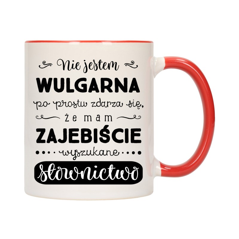 KUBEK KUBKI CZERWONY ŚRODEK UCHO DLA DZIEWCZYNY KOBIETY ŚMIESZNY NAPIS W408