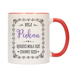 KUBEK KUBKI CZERWONY ŚRODEK I UCHO DLA DZIEWCZYNY KOBIETY ŻONY PREZENT W120