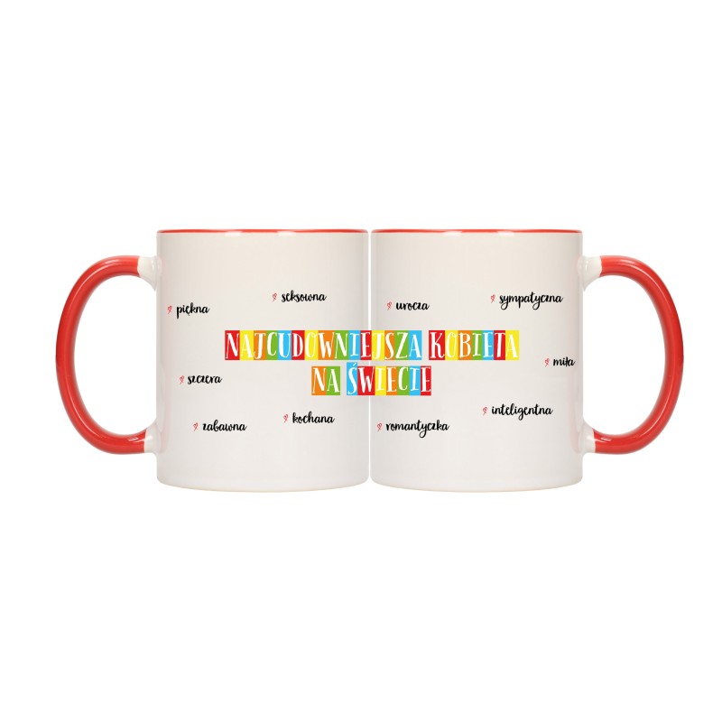 KUBEK KUBKI CZERWONY ŚRODEK I UCHO DLA DZIEWCZYNY KOBIETY ŻONY PREZENT W150