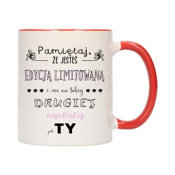 KUBEK KUBKI CZERWONY ŚRODEK I UCHO DLA DZIEWCZYNY KOBIETY ŻONY PREZENT W144