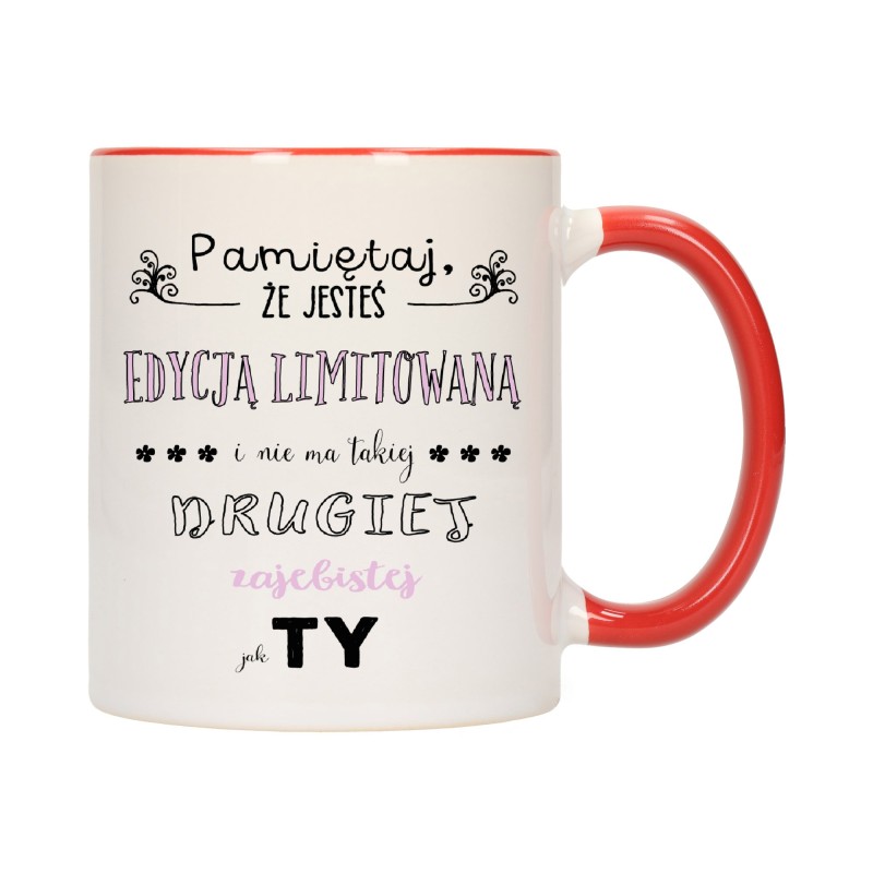 KUBEK KUBKI CZERWONY ŚRODEK I UCHO DLA DZIEWCZYNY KOBIETY ŻONY PREZENT W144