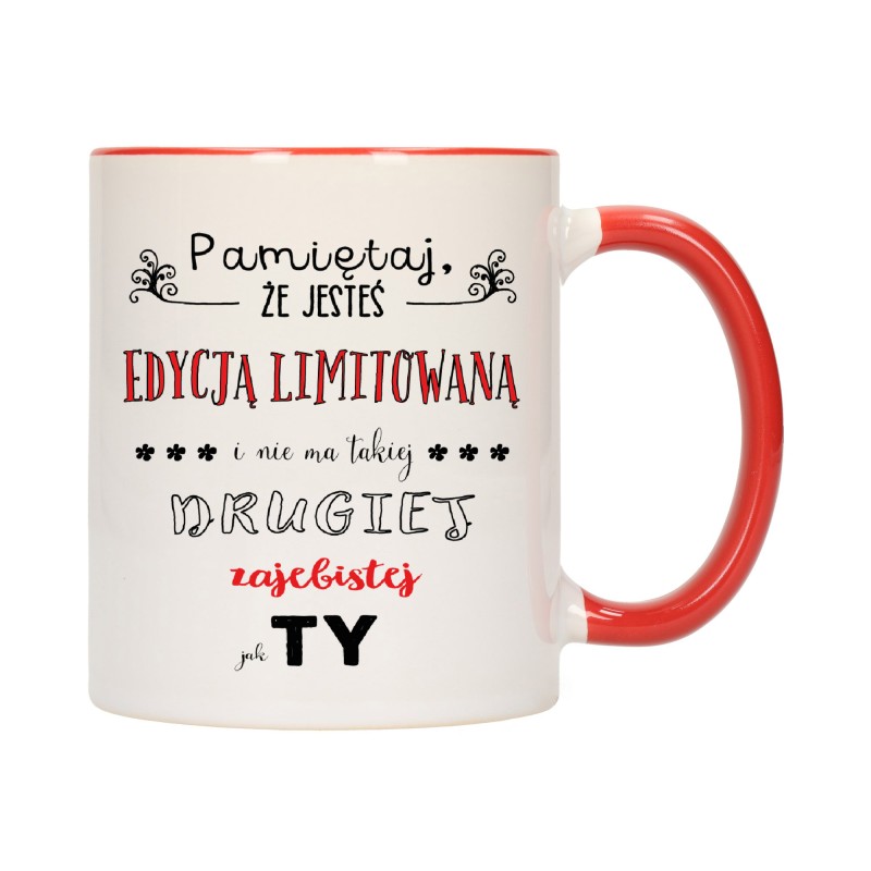 KUBEK KUBKI CZERWONY ŚRODEK I UCHO DLA DZIEWCZYNY KOBIETY ŻONY PREZENT W143