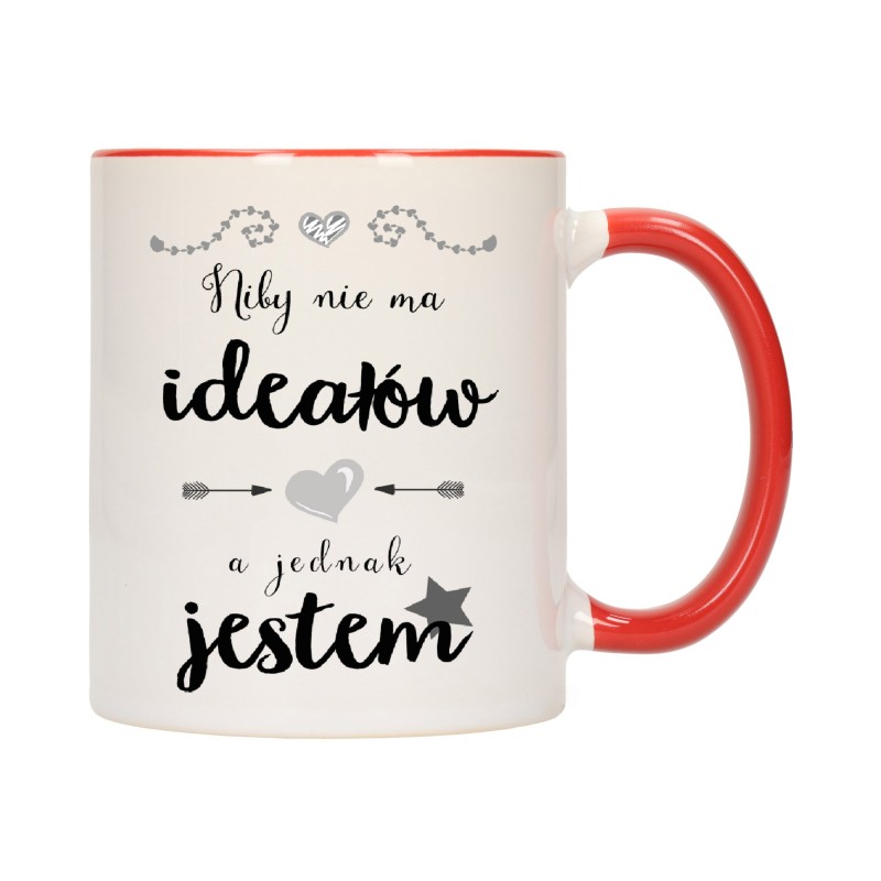 KUBEK KUBKI CZERWONY ŚRODEK I UCHO DLA DZIEWCZYNY KOBIETY ŻONY PREZENT W142