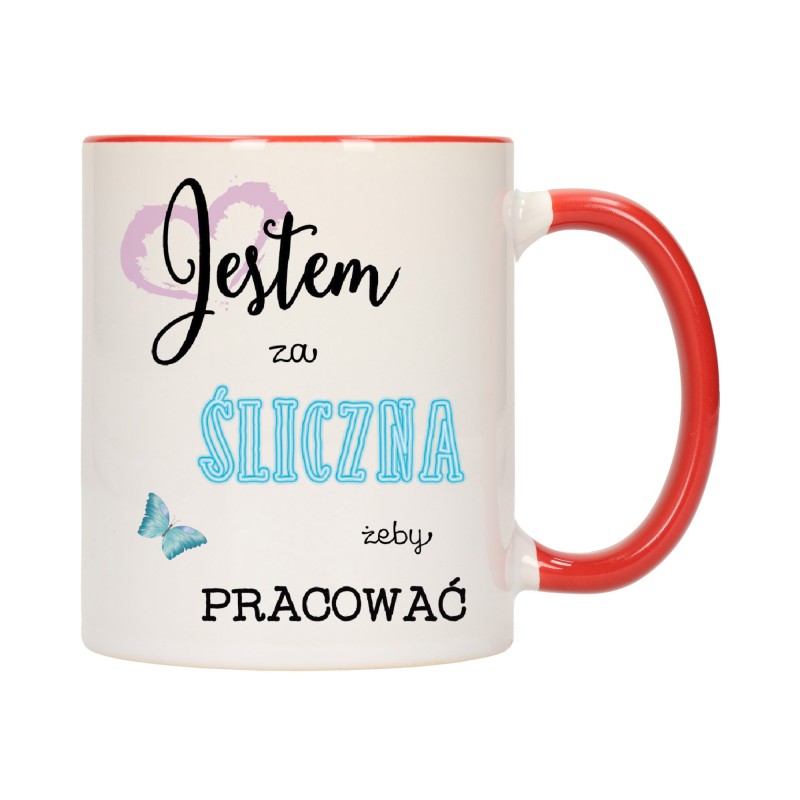 KUBEK KUBKI CZERWONY ŚRODEK I UCHO DLA DZIEWCZYNY KOBIETY ŻONY PREZENT W138