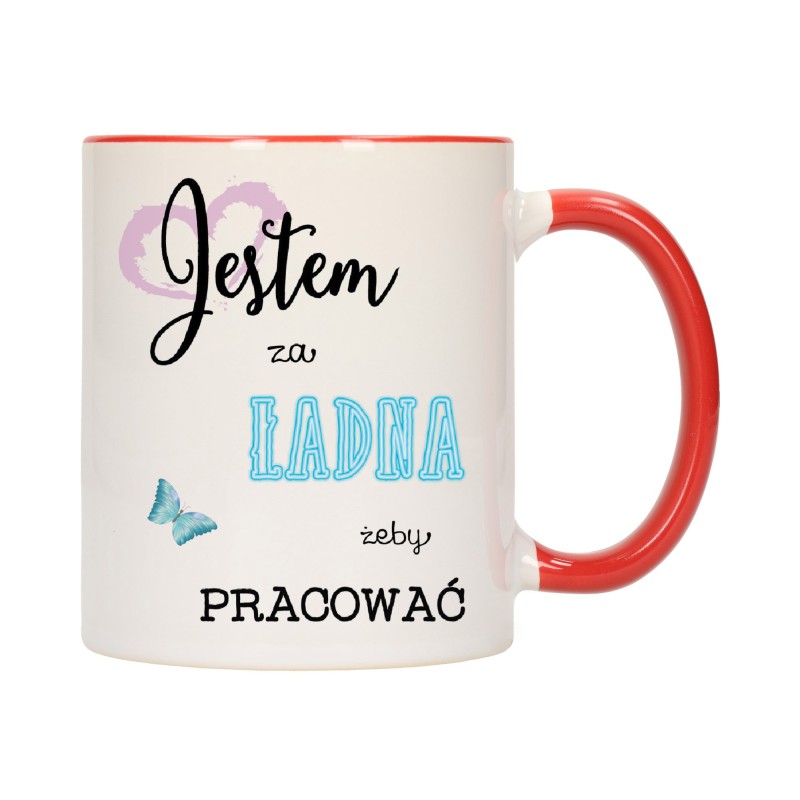 KUBEK KUBKI CZERWONY ŚRODEK I UCHO DLA DZIEWCZYNY KOBIETY ŻONY PREZENT W137