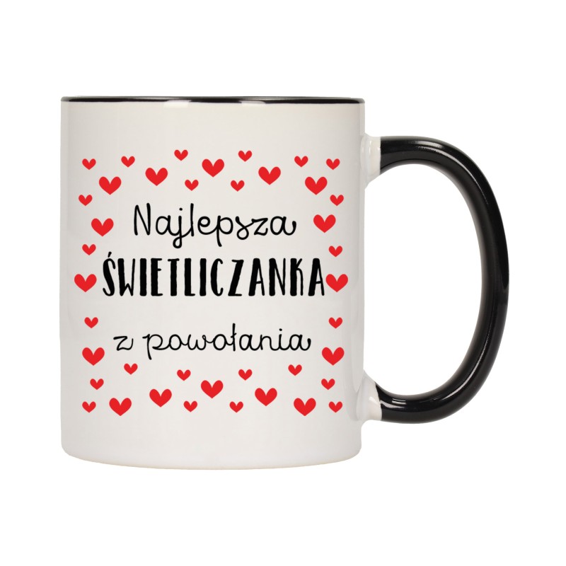 KUBEK KUBKI CZARNY ŚRODEK UCHO DLA NAJLEPSZA ŚWIETLICZANKA PREZENT W581