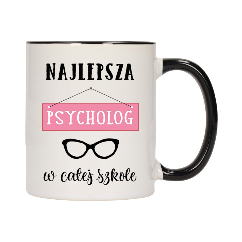 KUBEK KUBKI CZARNY ŚRODEK UCHO DLA NAJLEPSZA PSYCHOLOG PREZENT W579