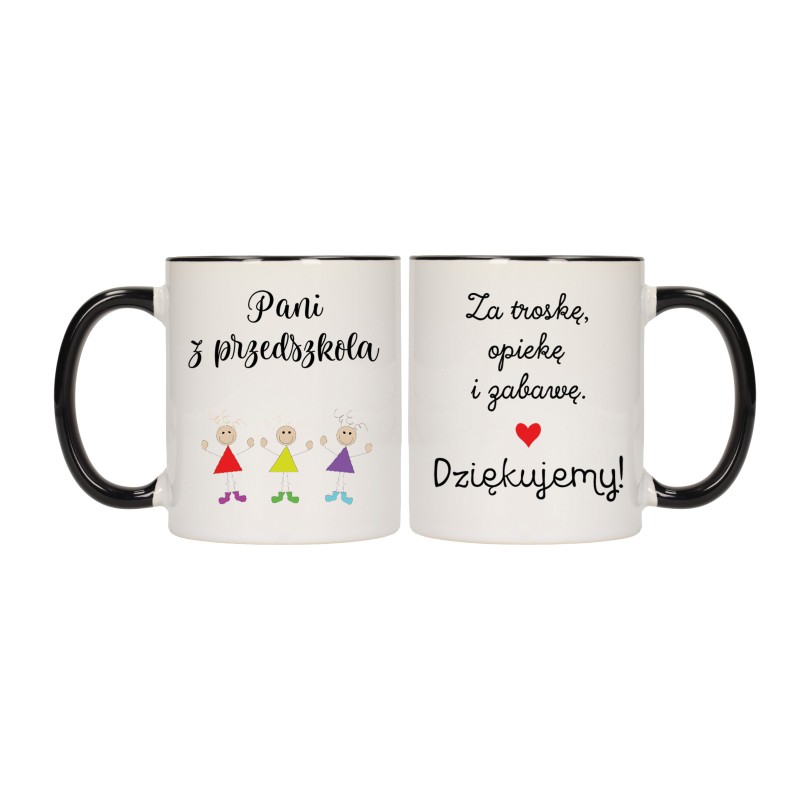 KUBEK KUBKI CZARNY ŚRODEK UCHO DLA PANI PRZEDSZKOLANKI PREZENT W578