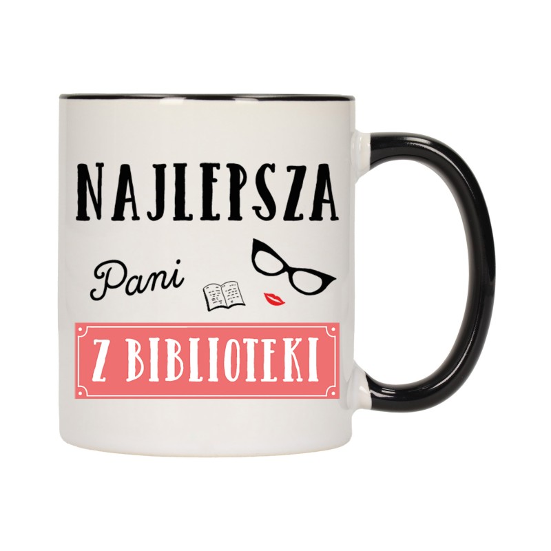 KUBEK KUBKI CZARNY ŚRODEK UCHO DLA NAJLEPSZA PANI Z BIBLIOTEKI PREZENT W576