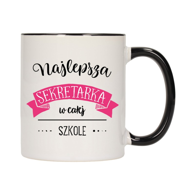 KUBEK KUBKI CZARNY ŚRODEK UCHO DLA NAJLEPSZA SZKOLNA SEKRETARKA W571