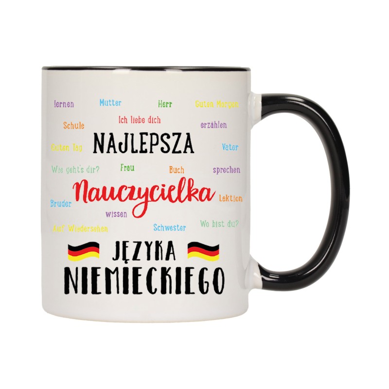 KUBEK KUBKI CZARNY ŚRODEK UCHO DLA NAUCZYCIELKA NIEMIECKIEGO PREZENT W566