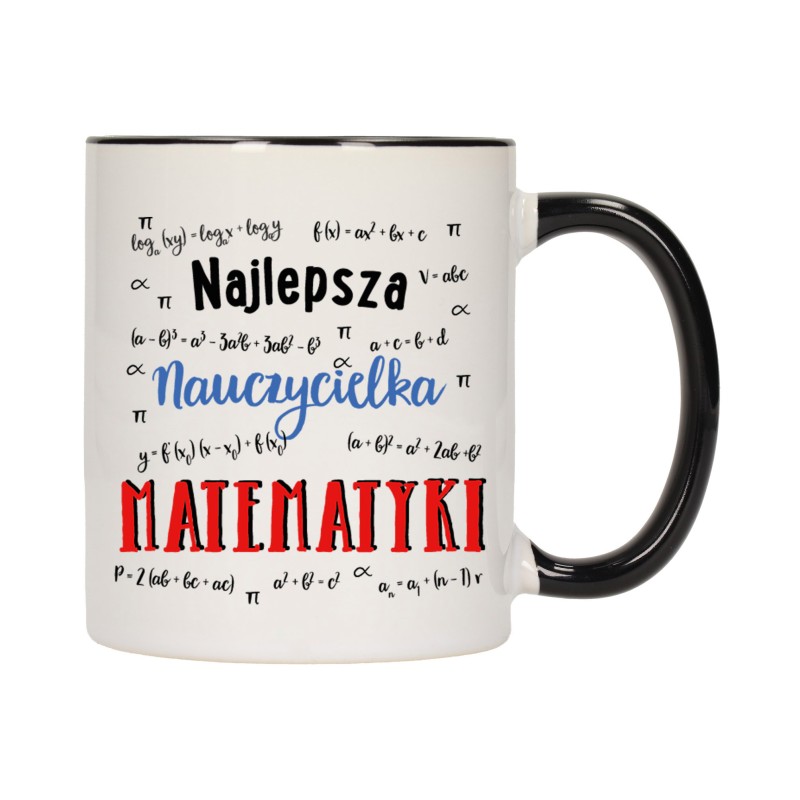 KUBEK KUBKI CZARNY ŚRODEK UCHO DLA NAJLEPSZA NAUCZYCIELKA MATEMATYKI W564