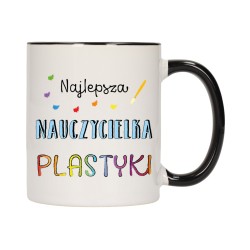 KUBEK KUBKI CZARNY ŚRODEK UCHO DLA NAJLEPSZA NAUCZYCIELKA PLASTYKI W563