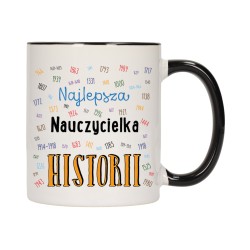 KUBEK KUBKI CZARNY ŚRODEK UCHO DLA NAJLEPSZA NAUCZYCIELKA HISTORII W558