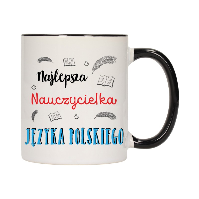 KUBEK KUBKI CZARNY ŚRODEK UCHO DLA NAUCZYCIELKA JĘZYKA POLSKIEGO W557