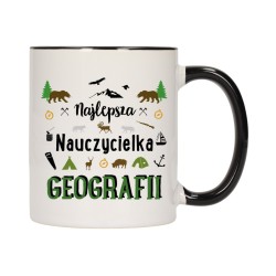 KUBEK KUBKI CZARNY ŚRODEK UCHO DLA NAJLEPSZA NAUCZYCIELKA GEOGRAFII W556