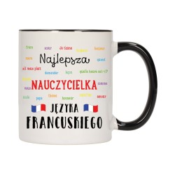 KUBEK KUBKI CZARNY ŚRODEK UCHO DLA NAJLEPSZA NAUCZYCIELKA FRANCUSKIEGO W567