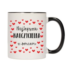 KUBEK KUBKI CZARNY ŚRODEK UCHO DLA NAJLEPSZA NAUCZYCIELKA Z SERCEM W554