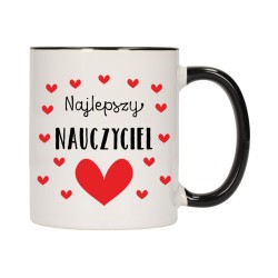 KUBEK KUBKI CZARNY ŚRODEK UCHO DLA NAJLEPSZY NAUCZYCIEL Z SERCEM W553