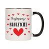 KUBEK KUBKI CZARNY ŚRODEK UCHO DLA NAJLEPSZY NAUCZYCIEL Z SERCEM W553