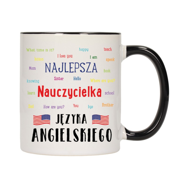 KUBEK KUBKI CZARNY ŚRODEK UCHO DLA NAJLEPSZA NAUCZYCIELKA ANGIELSKIEGO W560