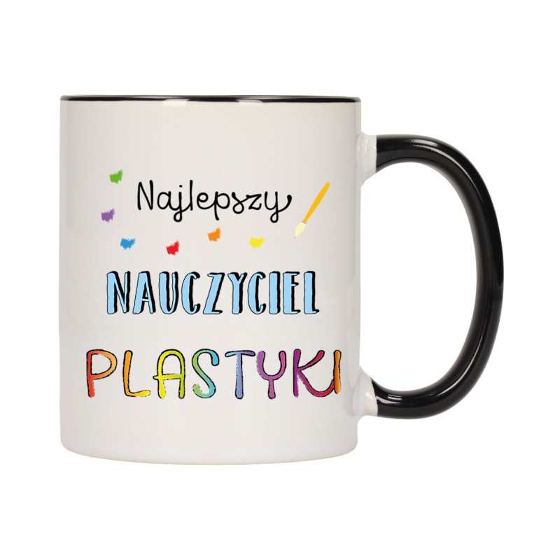 KUBEK KUBKI CZARNY ŚRODEK UCHO DLA NAJLEPSZY NAUCZYCIEL PLASTYKI W465
