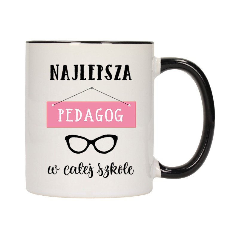 KUBEK KUBKI CZARNY ŚRODEK UCHO DLA NAJLEPSZA PEDAGOG PREZENT W464