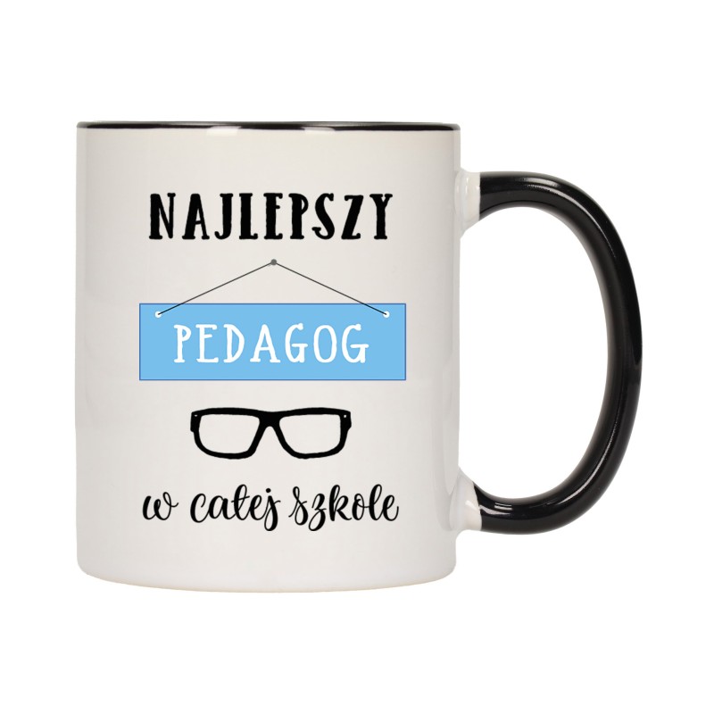 KUBEK KUBKI CZARNY ŚRODEK UCHO DLA NAJLEPSZY PEDAGOG PREZENT W463