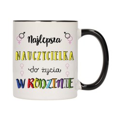 KUBEK CZARNY ŚRODEK UCHO DLA NAJLEPSZA NAUCZYCIELKA DO ŻYCIA RODZINIE W461