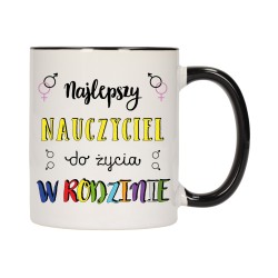 KUBEK CZARNY ŚRODEK UCHO DLA NAJLEPSZY NAUCZYCIEL DO ŻYCIA W RODZINIE W459