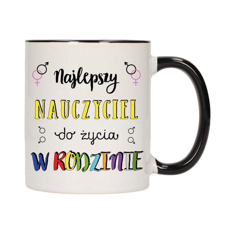 KUBEK CZARNY ŚRODEK UCHO DLA NAJLEPSZY NAUCZYCIEL DO ŻYCIA W RODZINIE W459