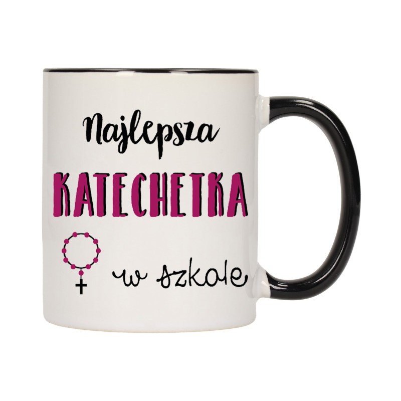 KUBEK KUBKI CZARNY ŚRODEK UCHO DLA NAJLEPSZA KATECHETKA PREZENT W298