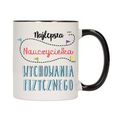 KUBEK KUBKI CZARNY ŚRODEK UCHO DLA NAJLEPSZA NAUCZYCIELKA WF PREZENT W297