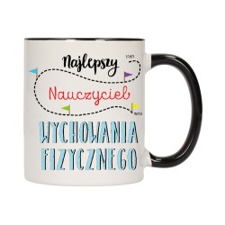 KUBEK KUBKI CZARNY ŚRODEK UCHO DLA NAJLEPSZY NAUCZYCIEL WF PREZENT W296