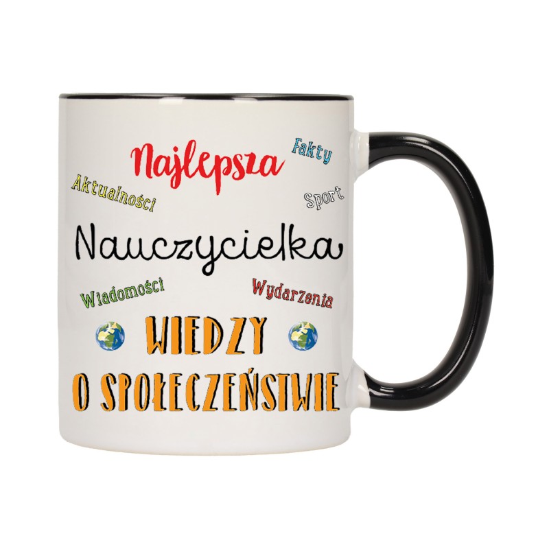 KUBEK KUBKI CZARNY ŚRODEK UCHO DLA NAJLEPSZA NAUCZYCIELKA WOS PREZENT W295