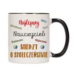 KUBEK KUBKI CZARNY ŚRODEK UCHO DLA NAJLEPSZY NAUCZYCIEL WOS PREZENT W294