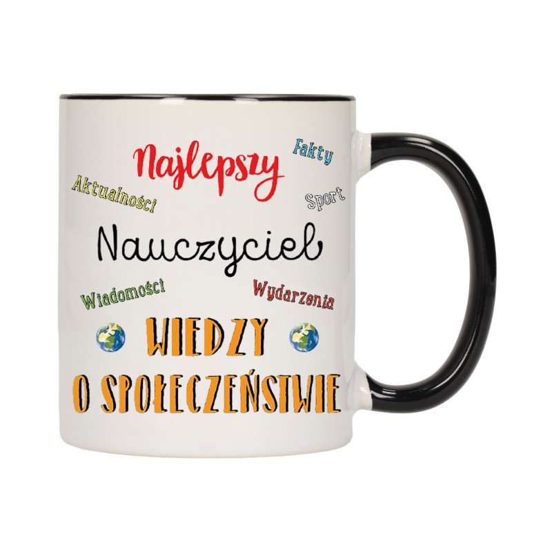 KUBEK KUBKI CZARNY ŚRODEK UCHO DLA NAJLEPSZY NAUCZYCIEL WOS PREZENT W294